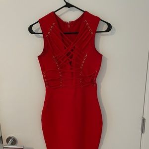 Red body con dress